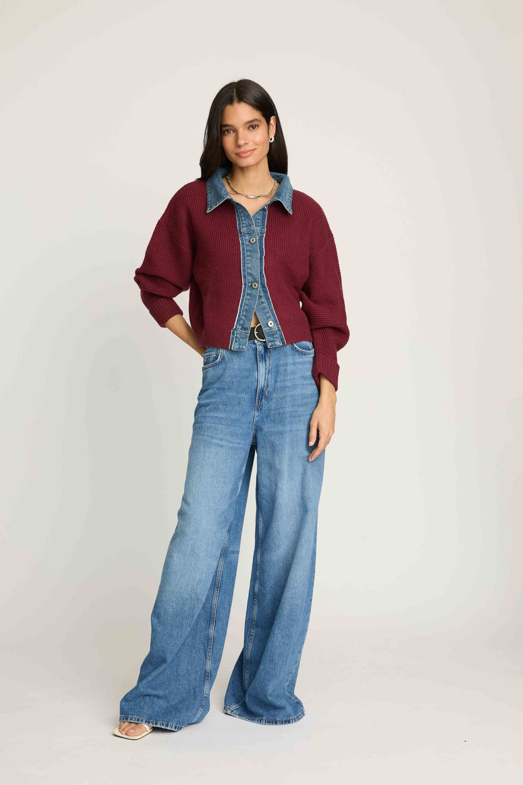Piper Denim Trim Sweater - Burgundy – FRENCHMAUVE