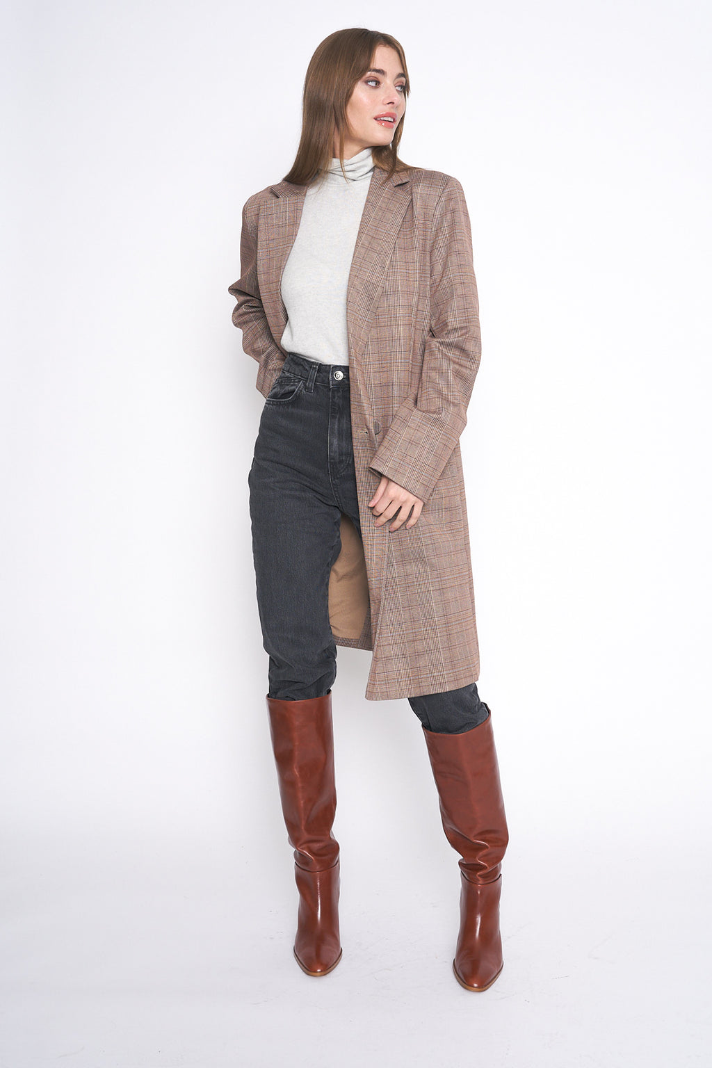 Jackie Glen Plaid Longline Jacket FRENCHMAUVE