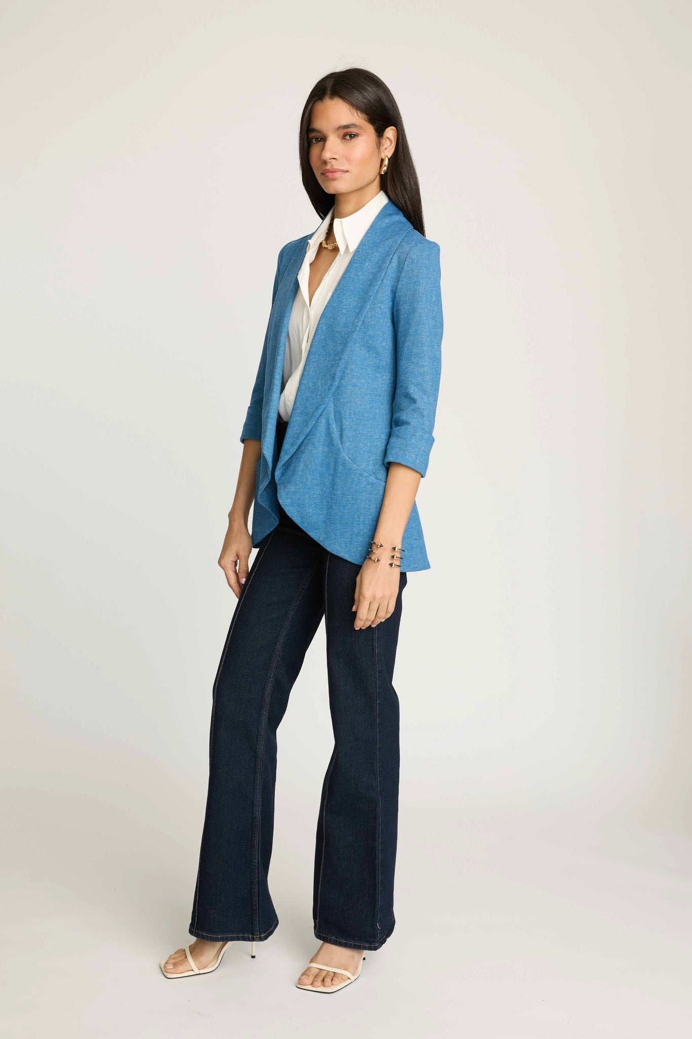 Melanie Knit Jacket in Denim Finish - Light Denim blue