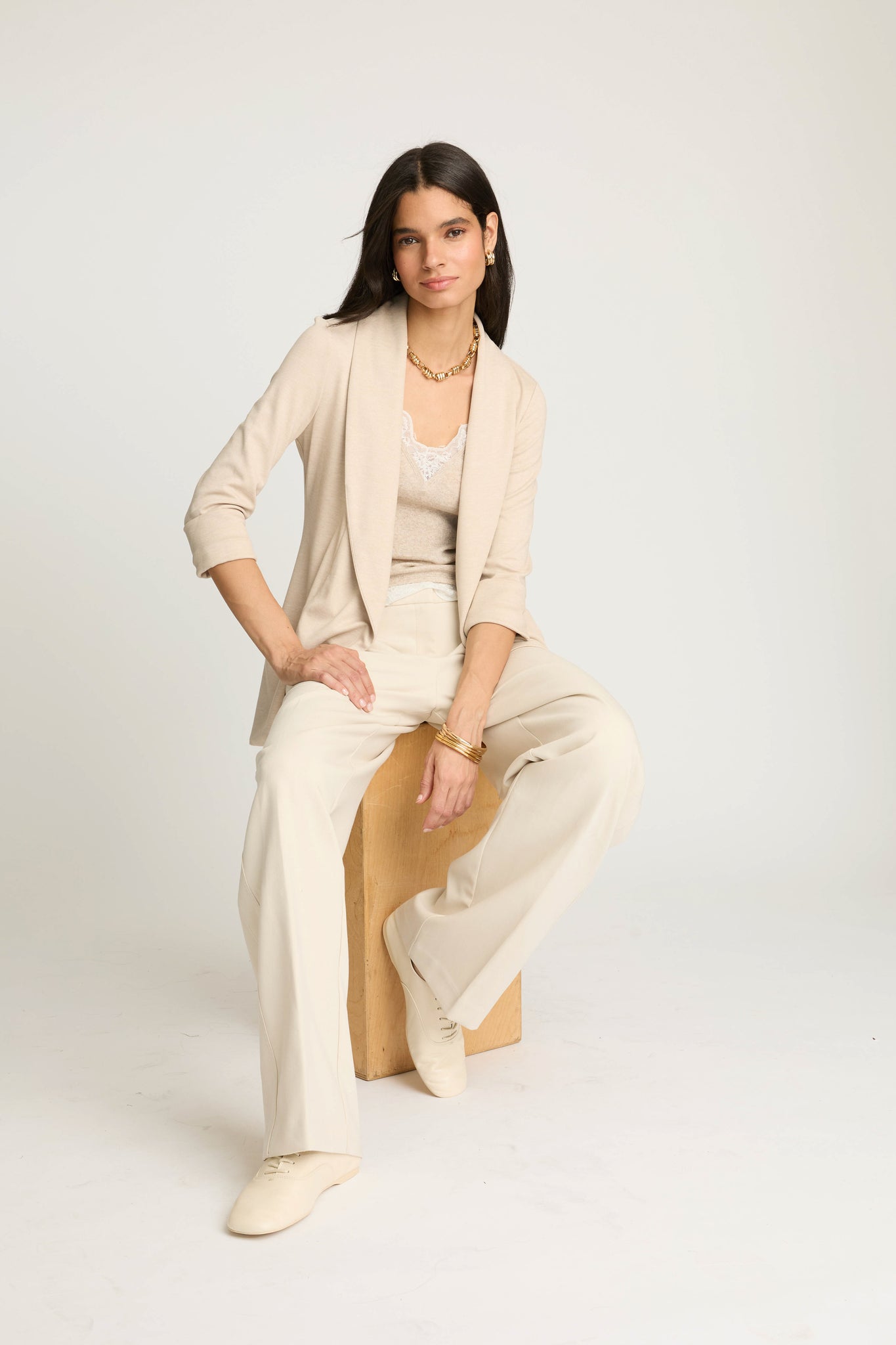 Melanie Knit Jacket in Piqué - Sand