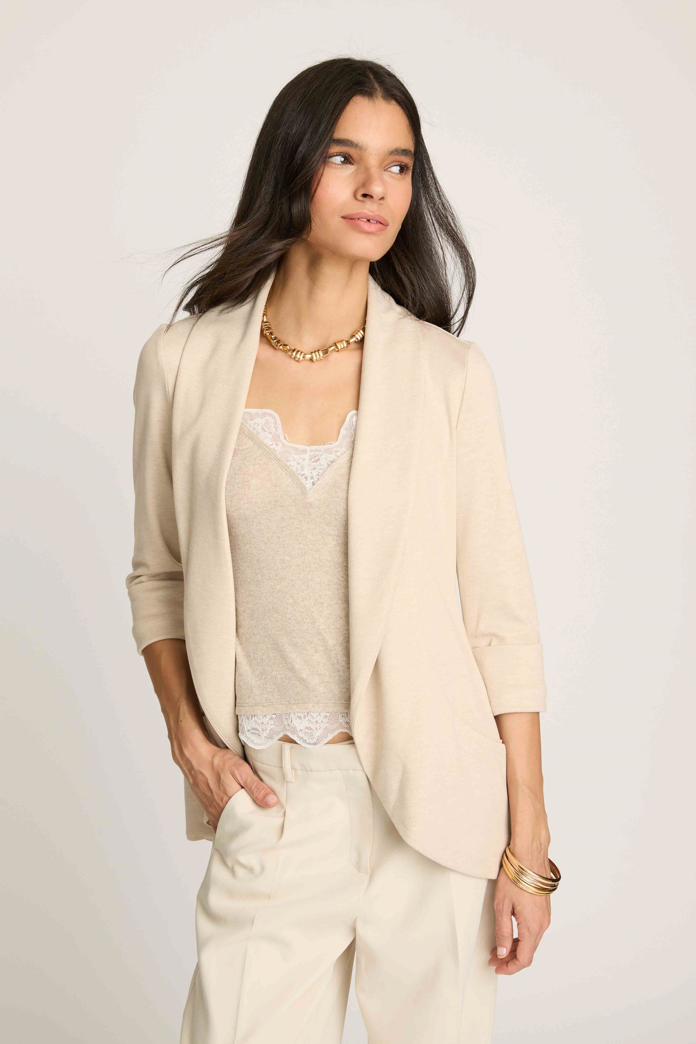 Melanie Knit Jacket in Piqué - Sand
