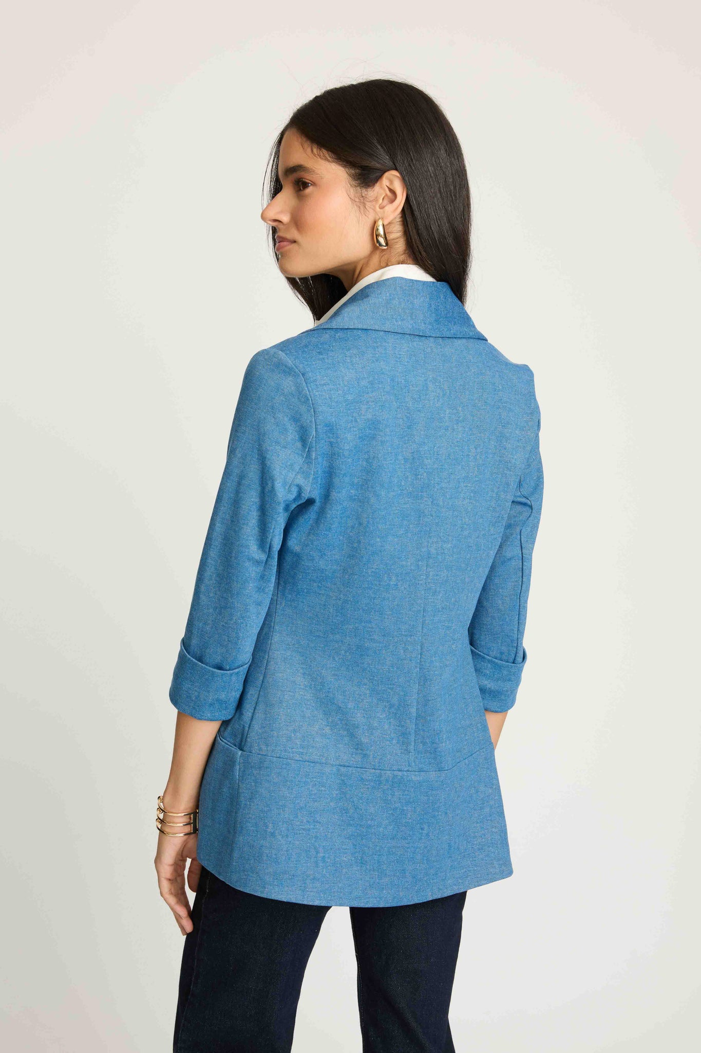 Melanie Knit Jacket in Denim Finish - Light Denim blue