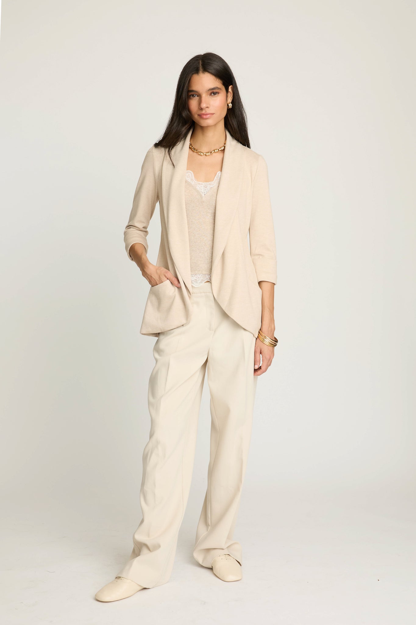 Melanie Knit Jacket in Piqué - Sand