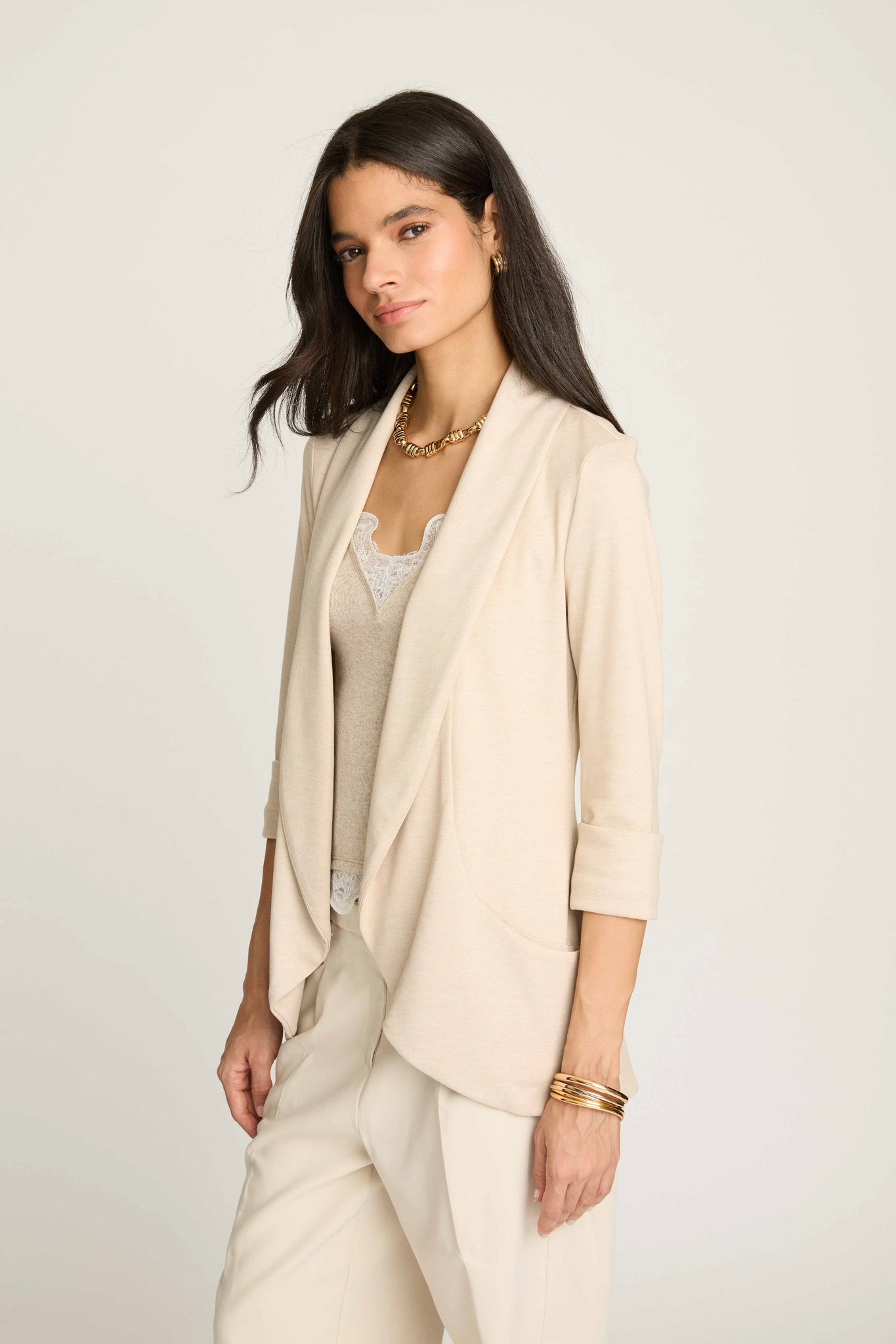 Melanie Knit Jacket in Piqué - Sand