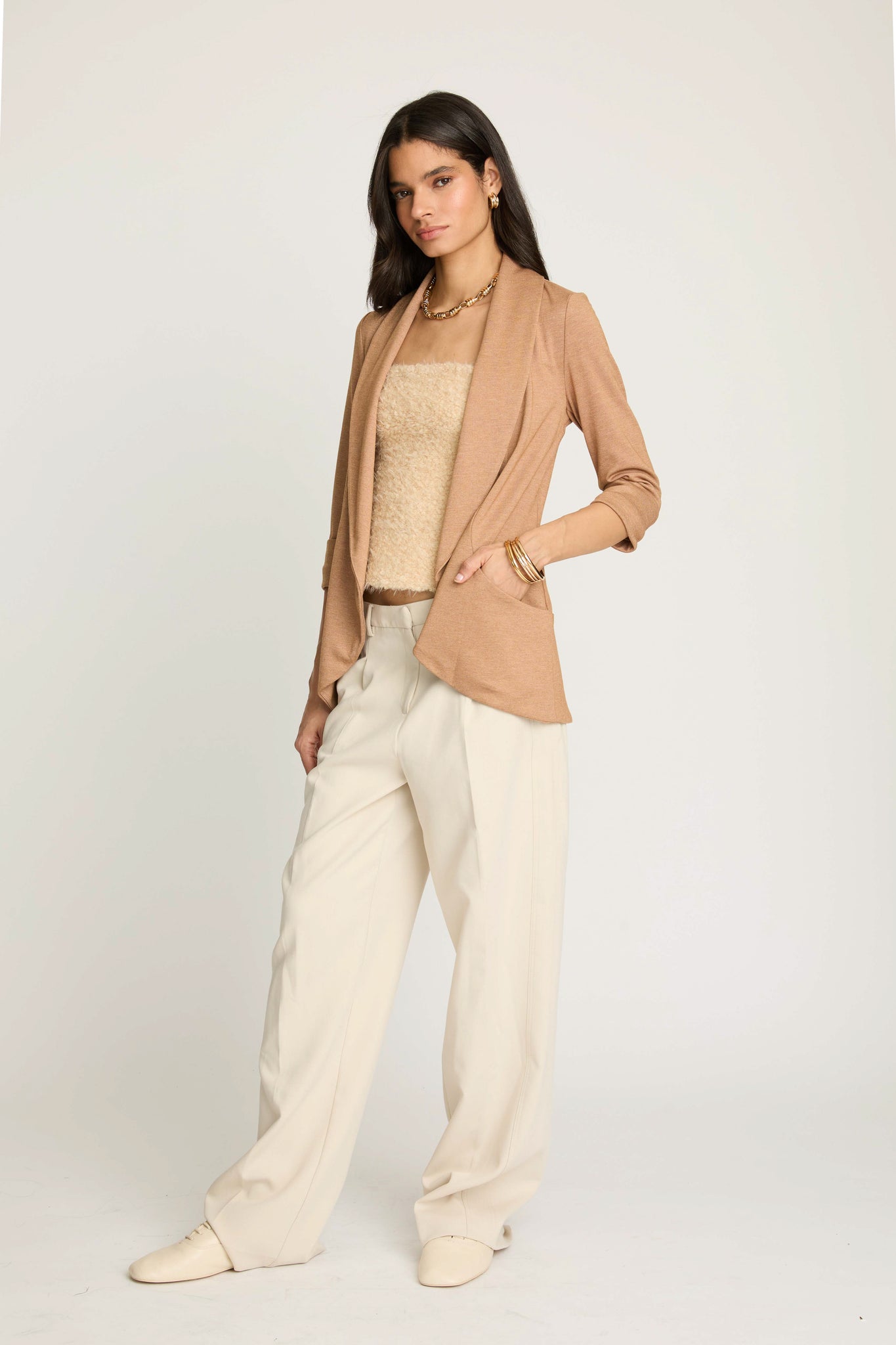 Melanie Knit Jacket in Piqué - Almond