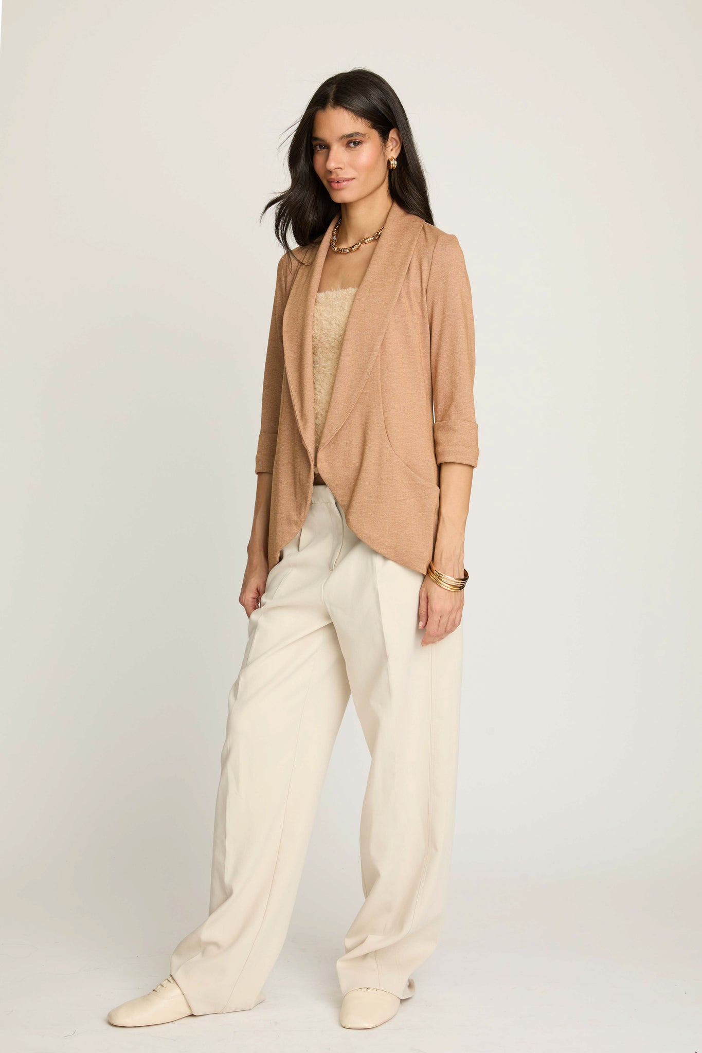 Melanie Knit Jacket in Piqué - Almond