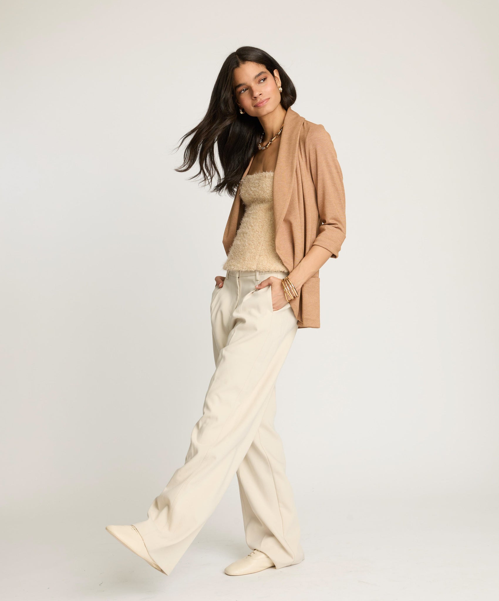 Melanie Knit Jacket in Piqué - Almond