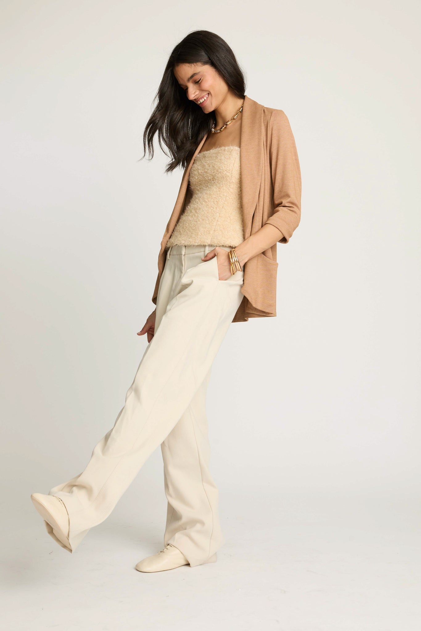 Melanie Knit Jacket in Piqué - Almond