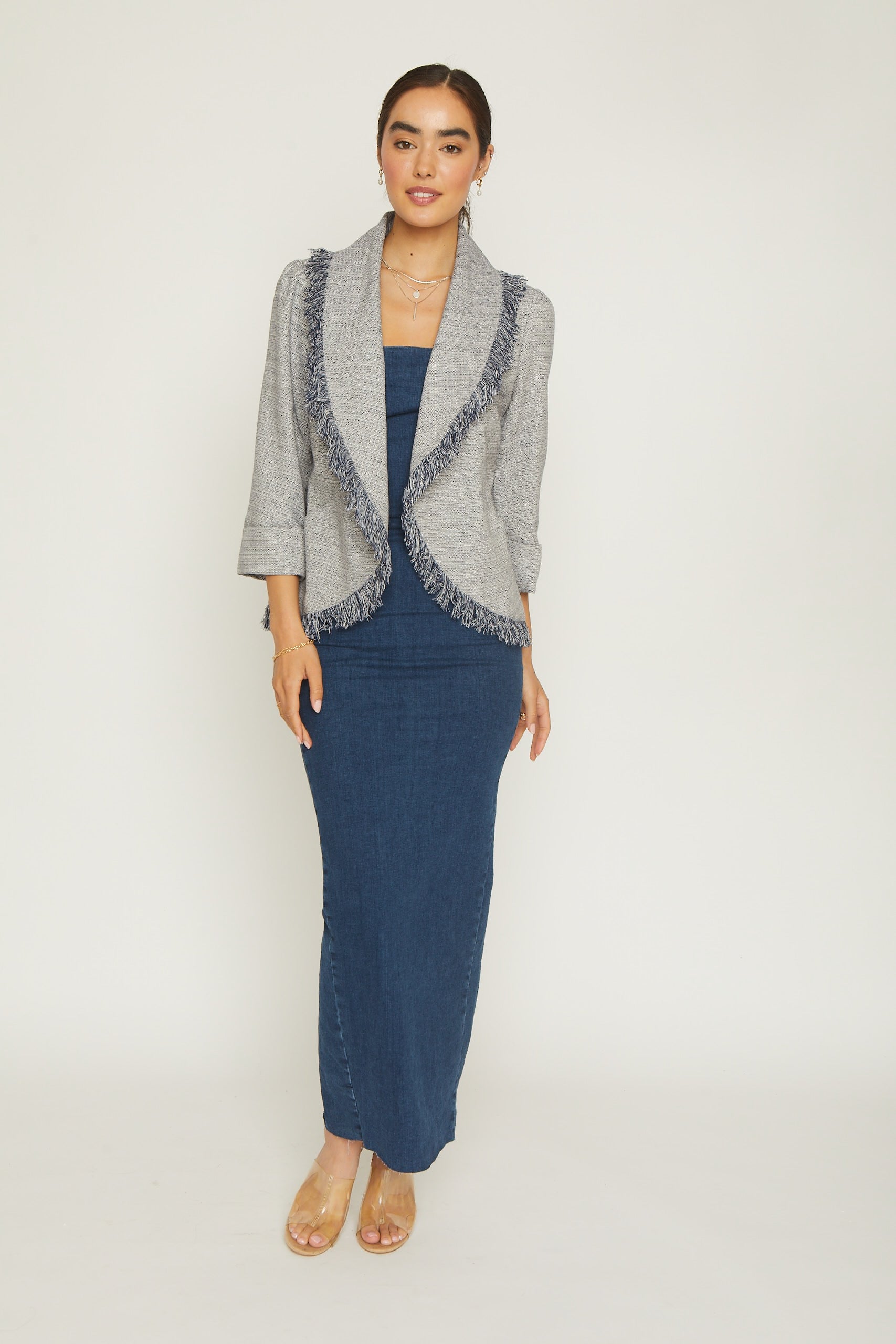 Quinn Fringe Tweed Jacket- Navy – FRENCHMAUVE
