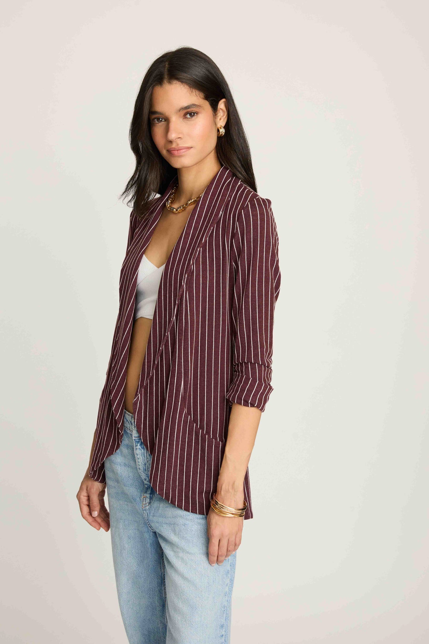 Melanie Knit Jacket in Stripes - Burgundy