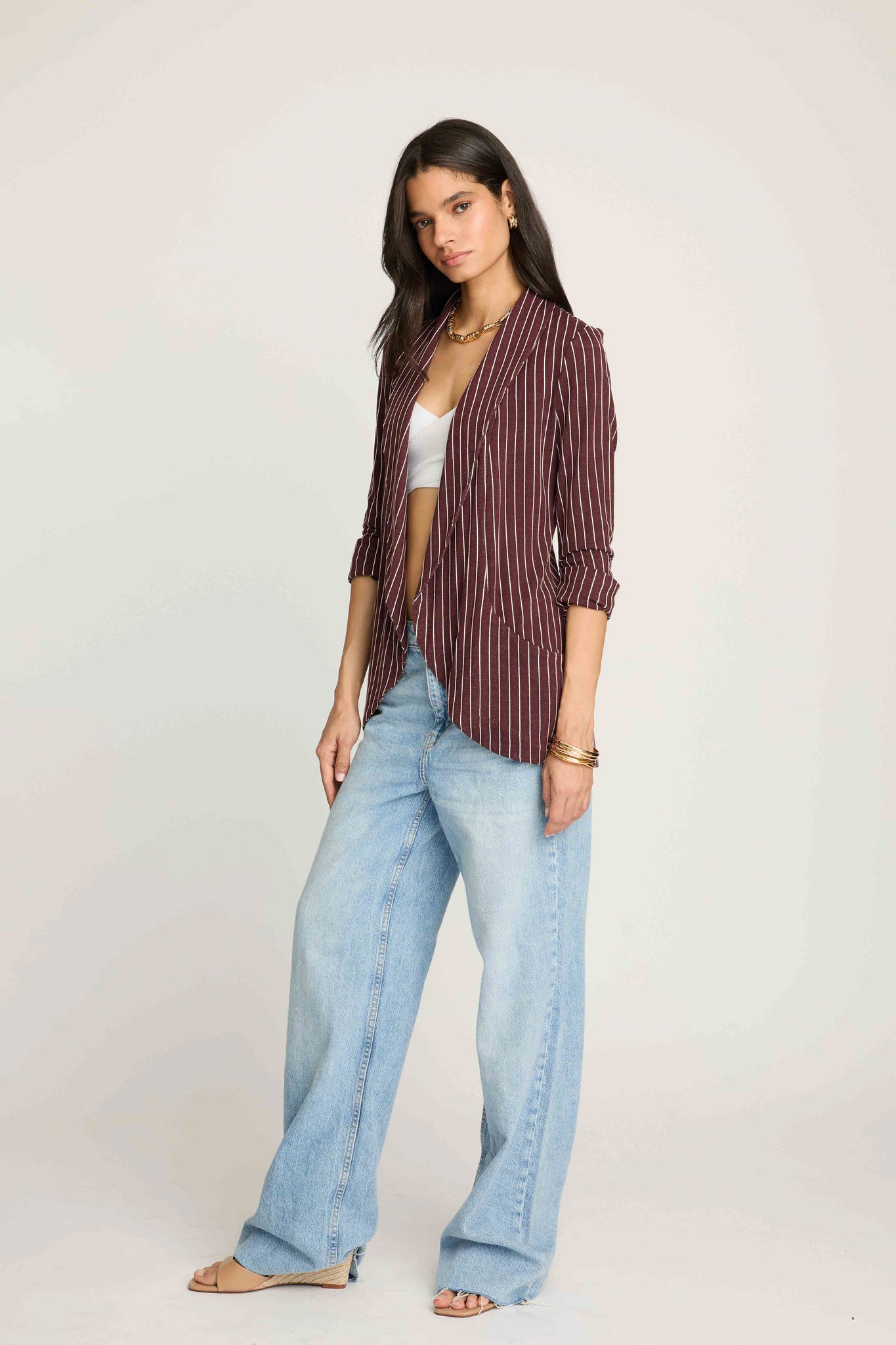 Melanie Knit Jacket in Stripes - Burgundy