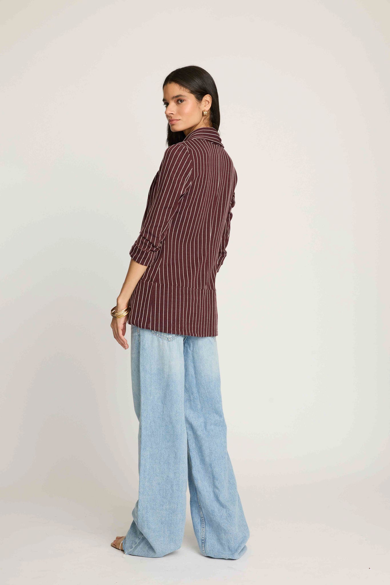 Melanie Knit Jacket in Stripes - Burgundy