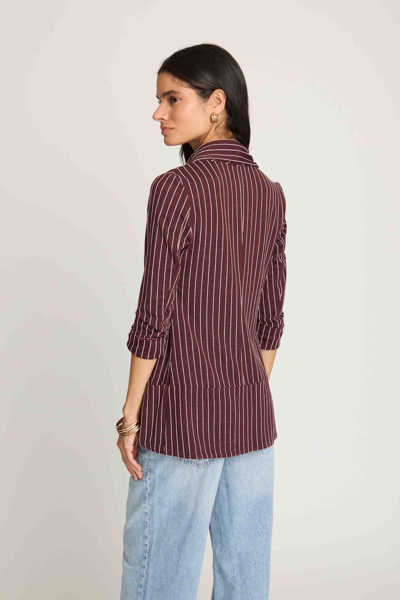 Melanie Knit Jacket in Stripes - Burgundy