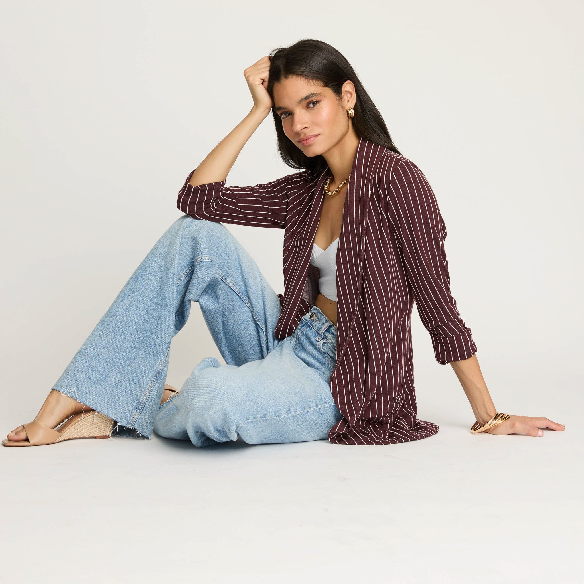Melanie Knit Jacket in Stripes - Burgundy