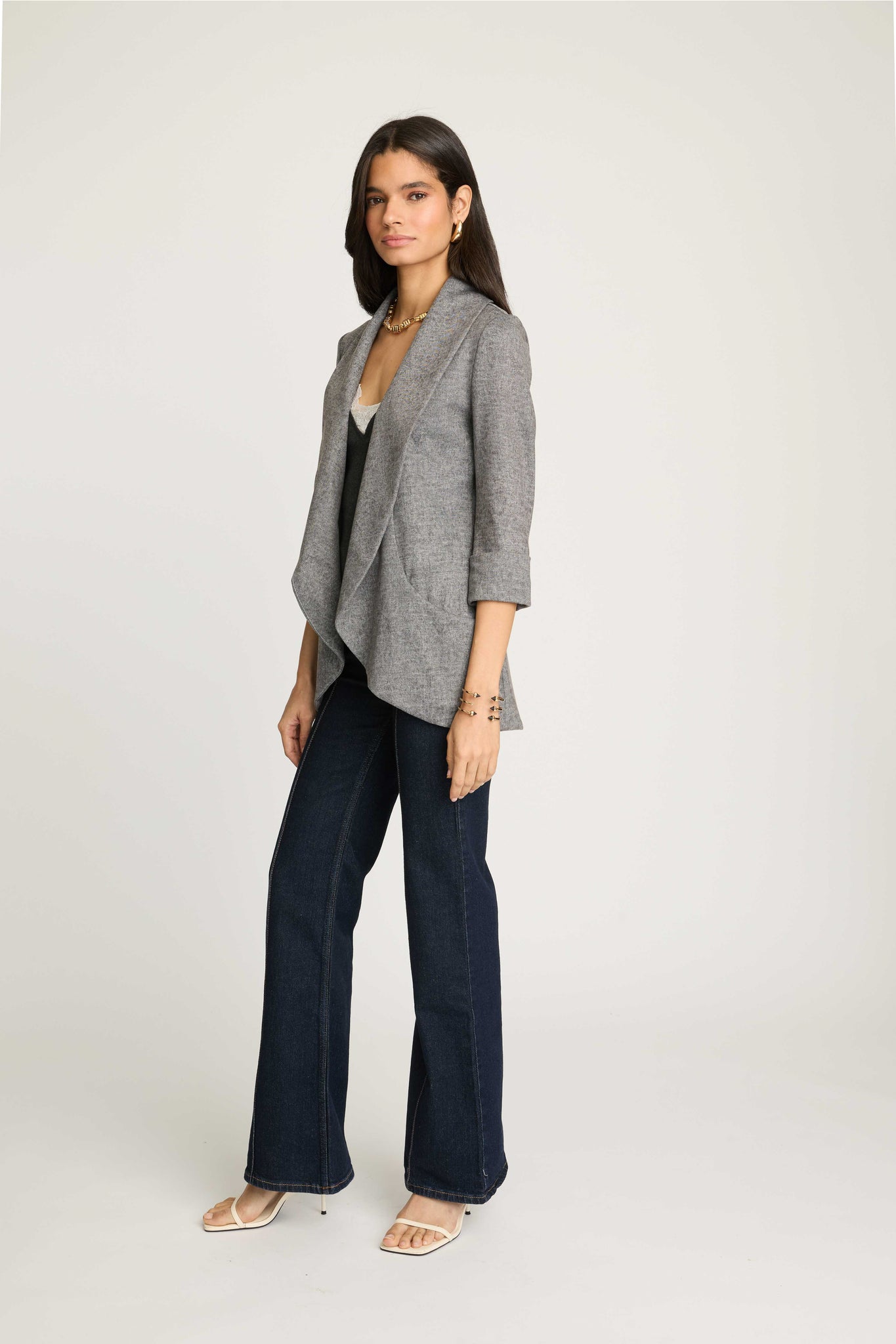 Melanie Knit Jacket in Denim Finish - Light Grey