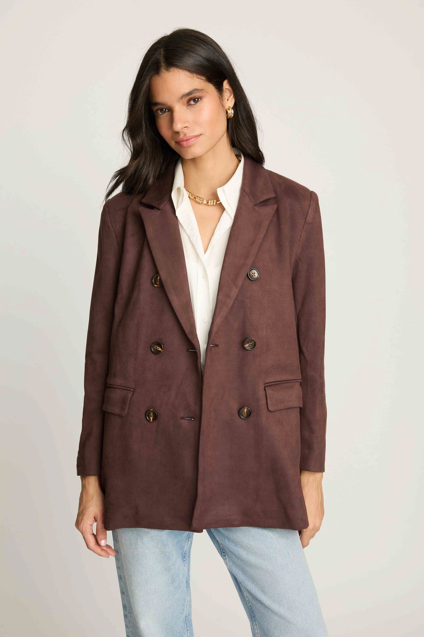 Emory Faux Suede Blazer in Chocolate