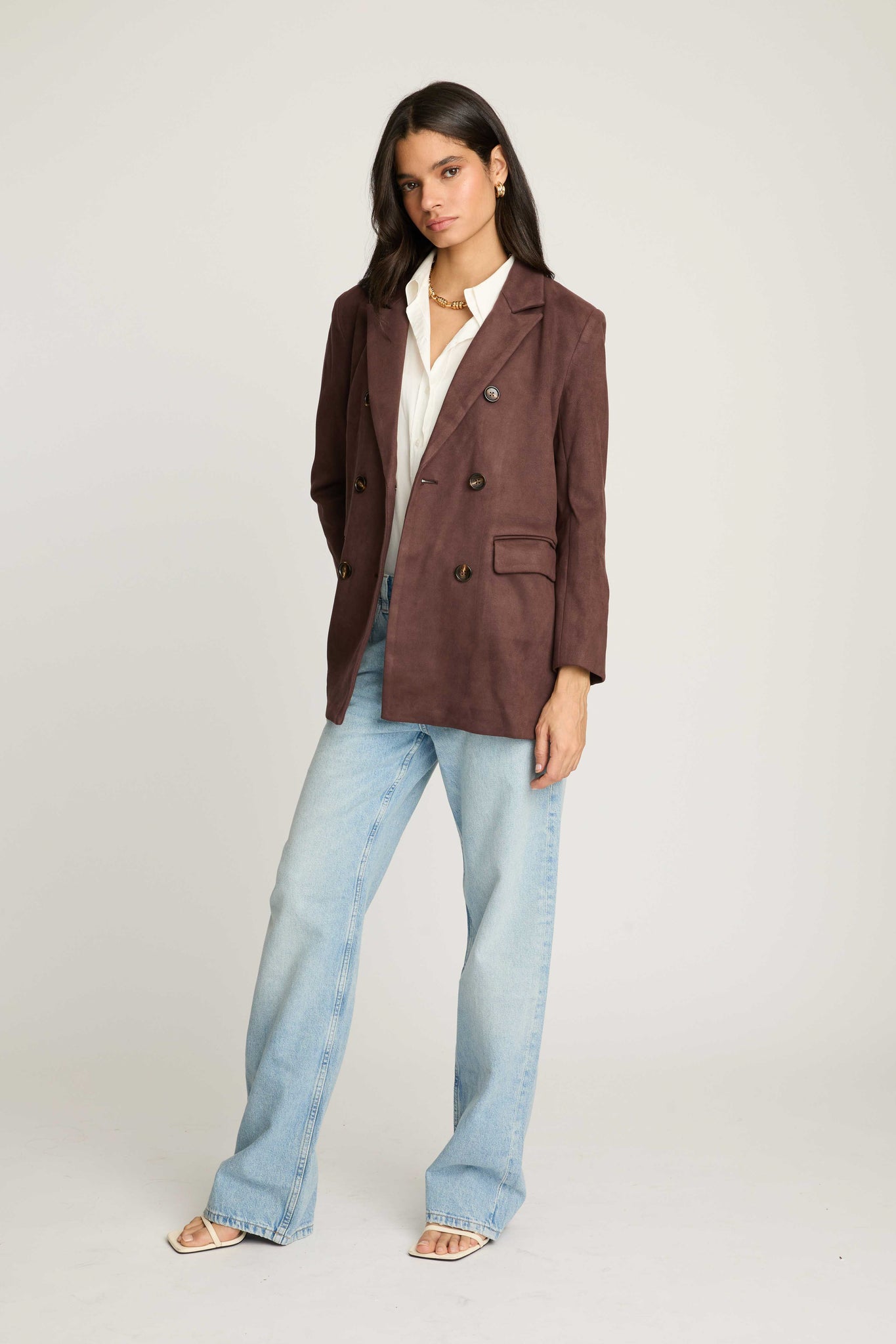 Emory Faux Suede Blazer in Chocolate