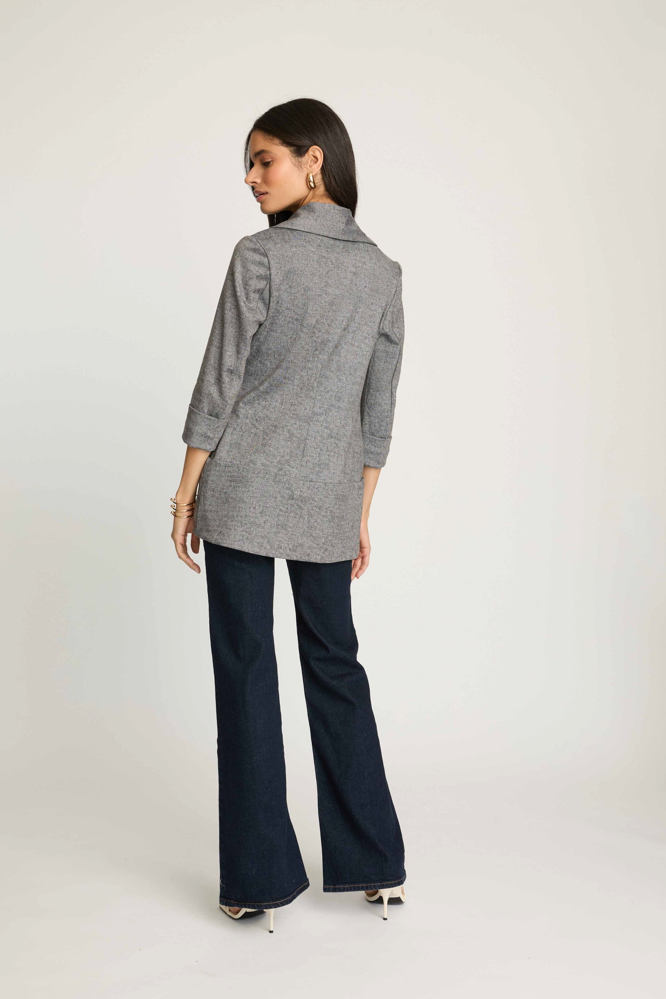 Melanie Knit Jacket in Denim Finish - Light Grey