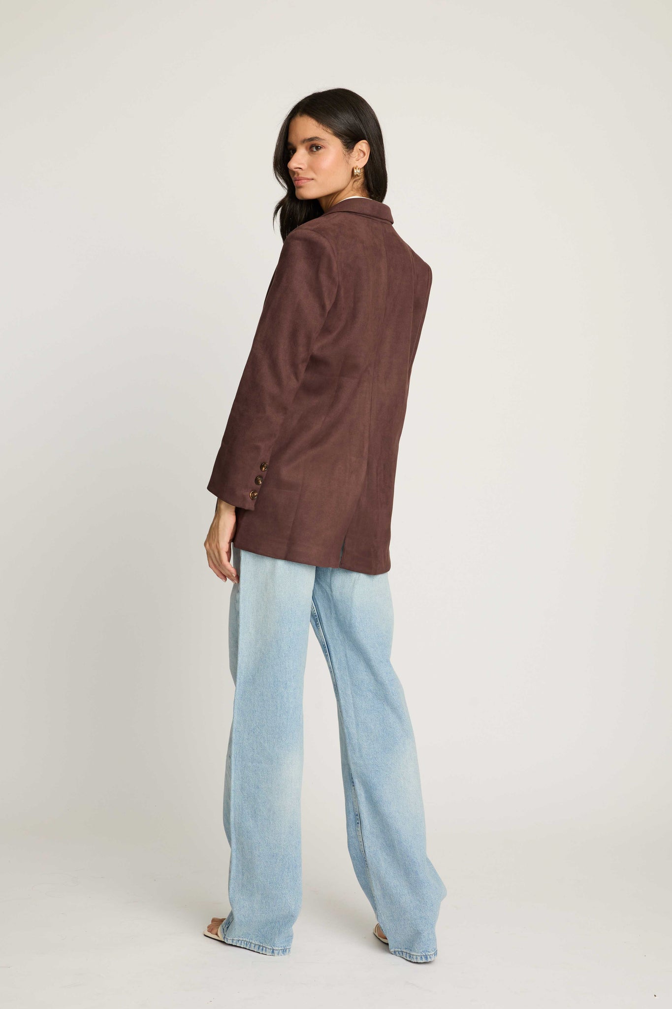 Emory Faux Suede Blazer in Chocolate