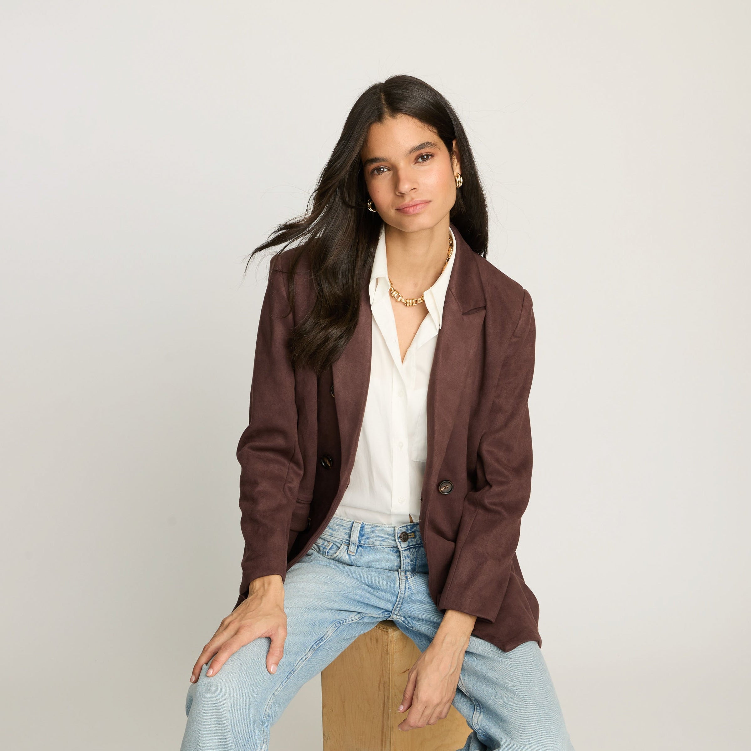 Emory Faux Suede Blazer in Chocolate – FRENCHMAUVE