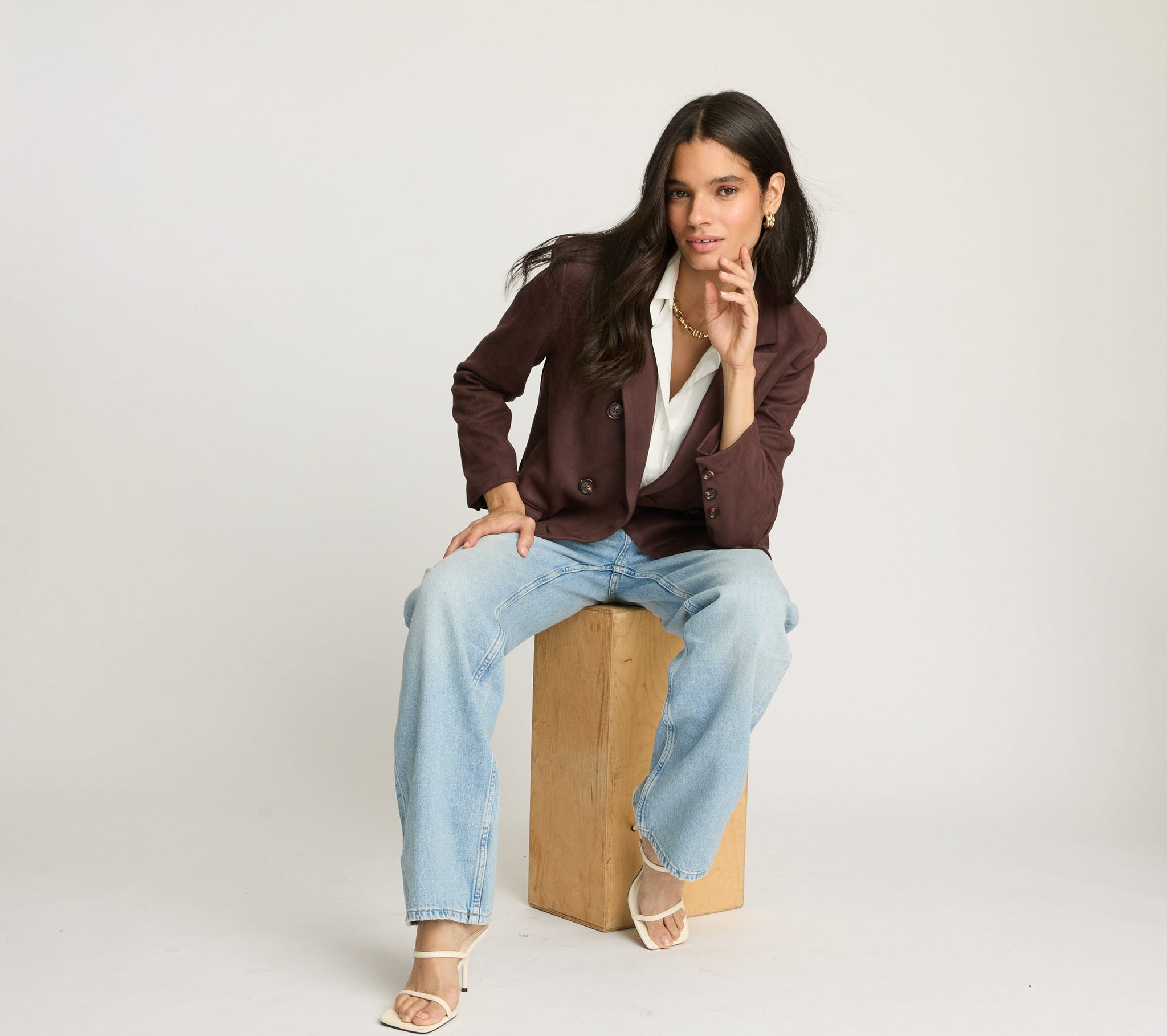 Emory Faux Suede Blazer in Chocolate