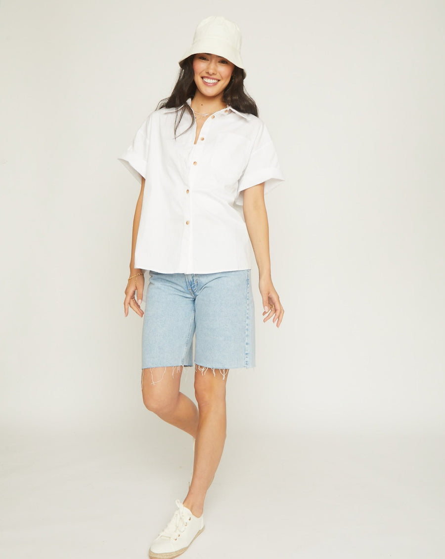 No Srcipt image - Images of 2 of 7 white button down shirt, 100% cotton, short sleeve, boxy, oversized fit, light-weight