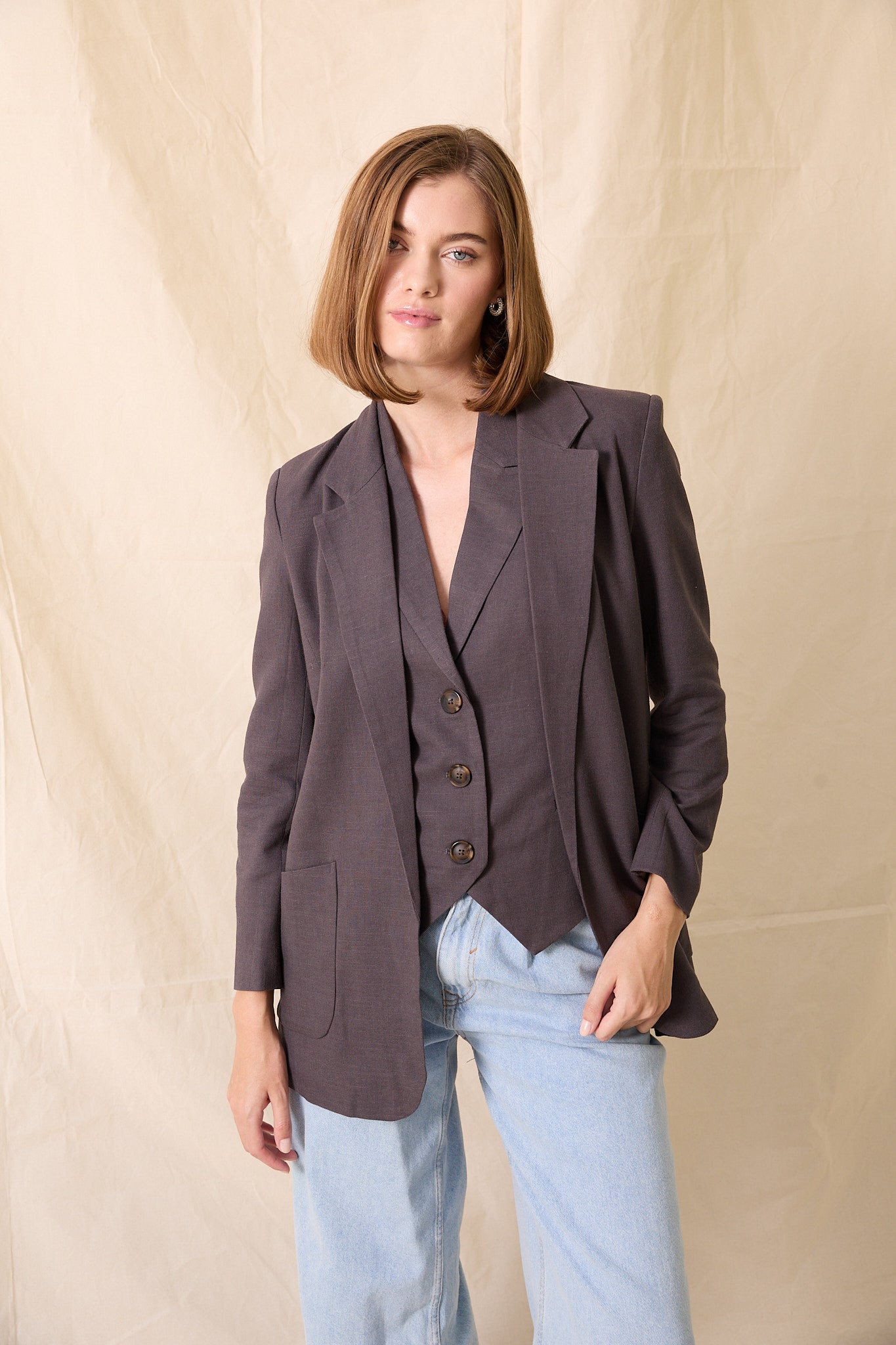 Vincent Linen Boyfriend Jacket - Smoke