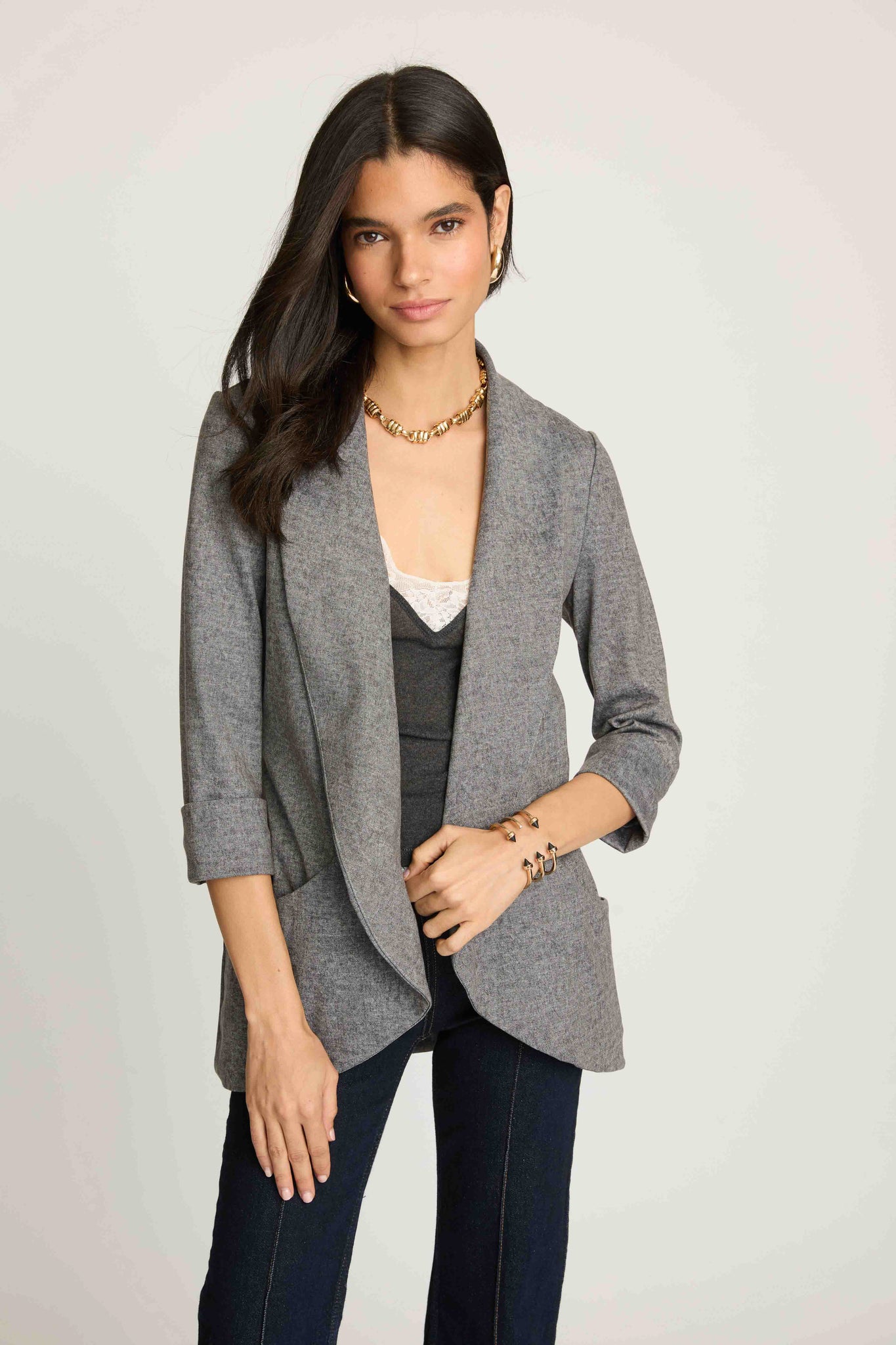 Melanie Knit Jacket in Denim Finish - Light Grey