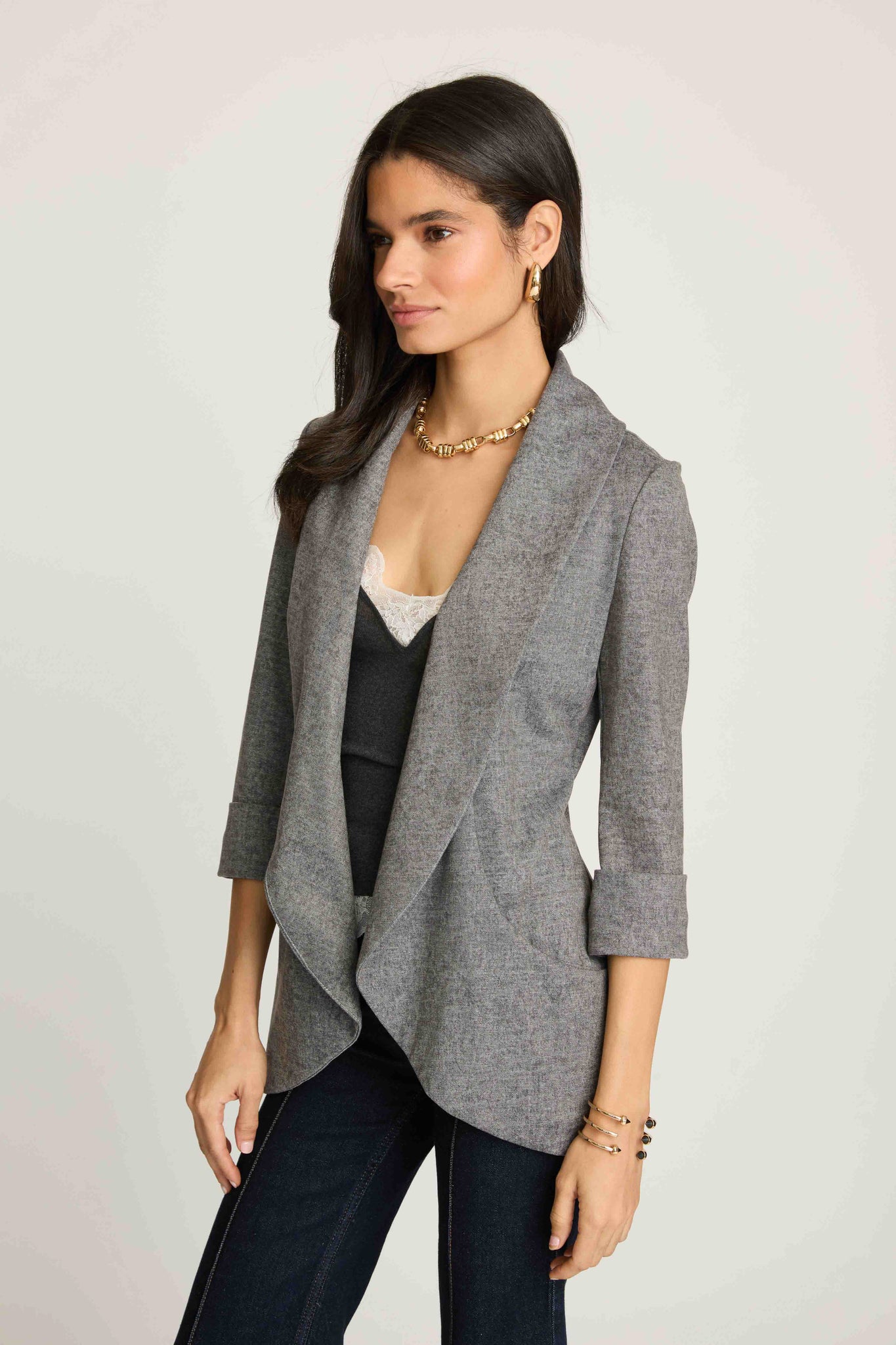 Melanie Knit Jacket in Denim Finish - Light Grey