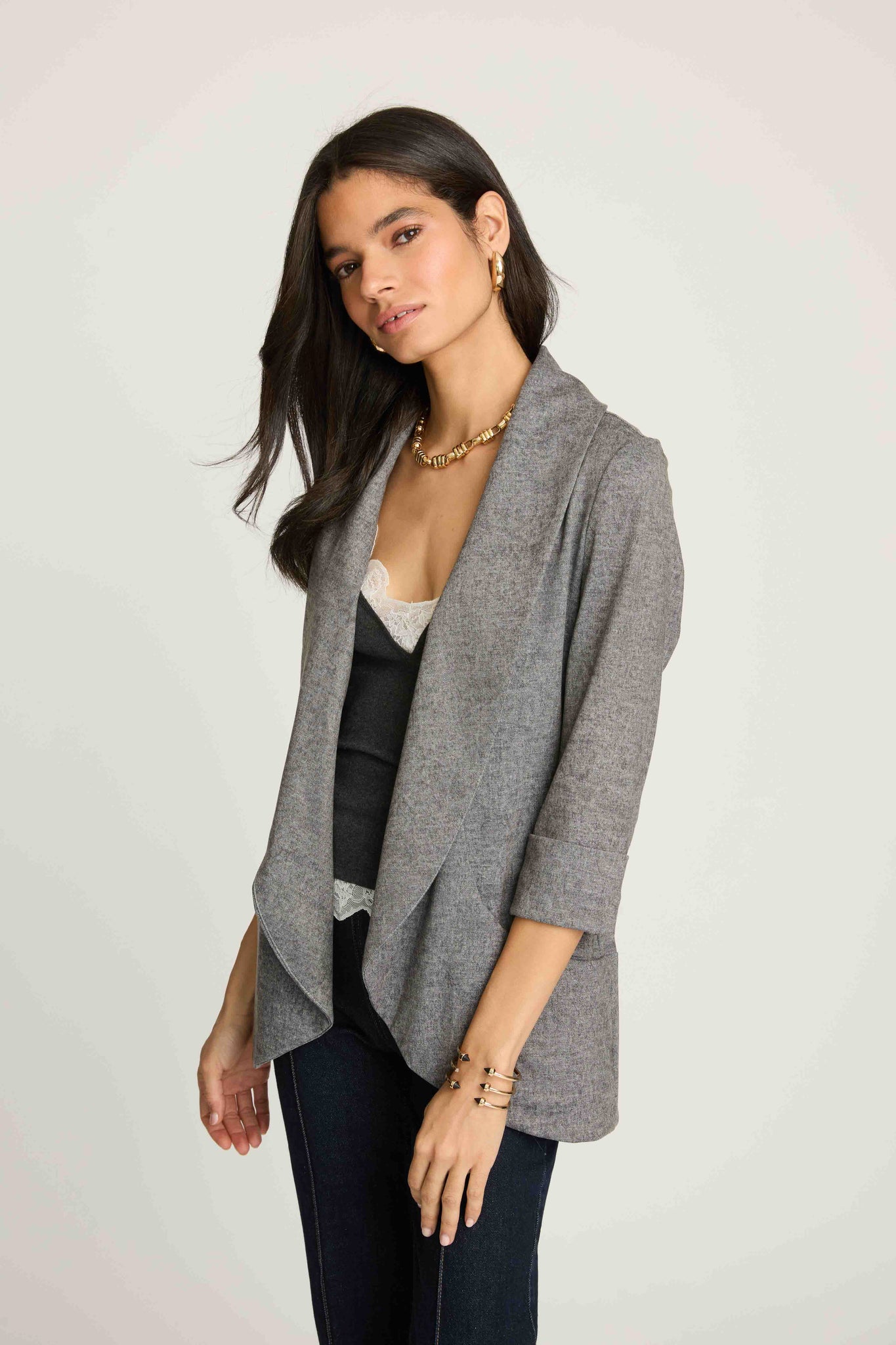 Melanie Knit Jacket in Denim Finish - Light Grey