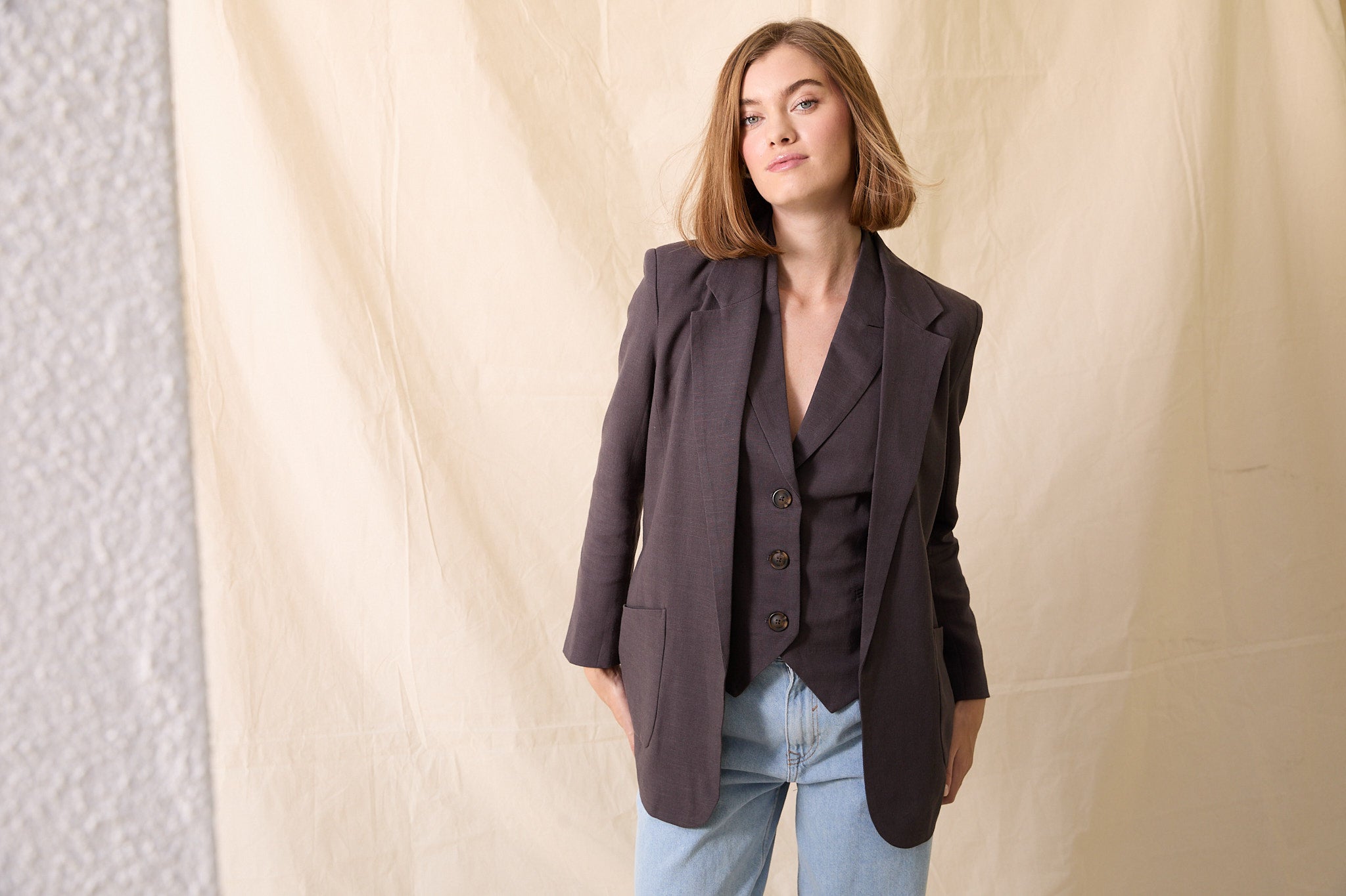 Vincent Linen Boyfriend Jacket - Smoke