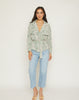 Geometric Print Lightweight Breathable Fabric Jacket Open N-neckline with Adjustable Front Tie and Simple Quarter Sleeves Relaxed Fit
