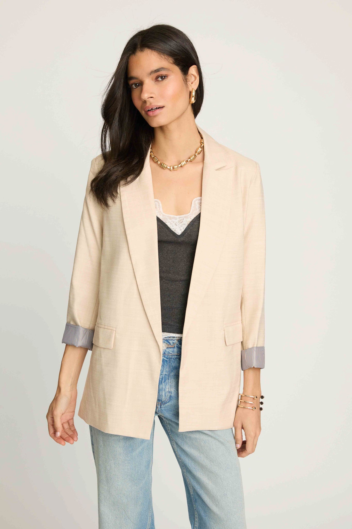 Bailey Contrast Cuff Jacket - Natural Beige