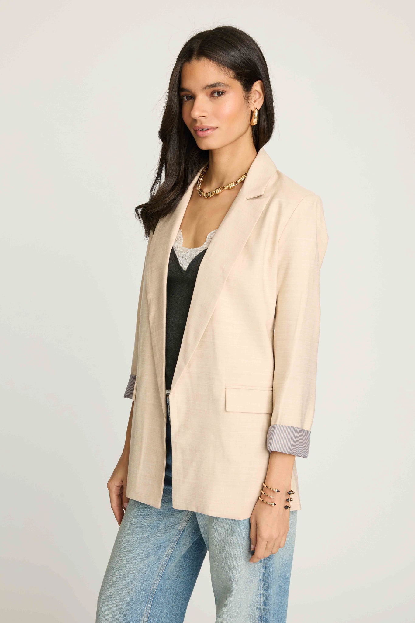 Bailey Contrast Cuff Jacket - Natural Beige