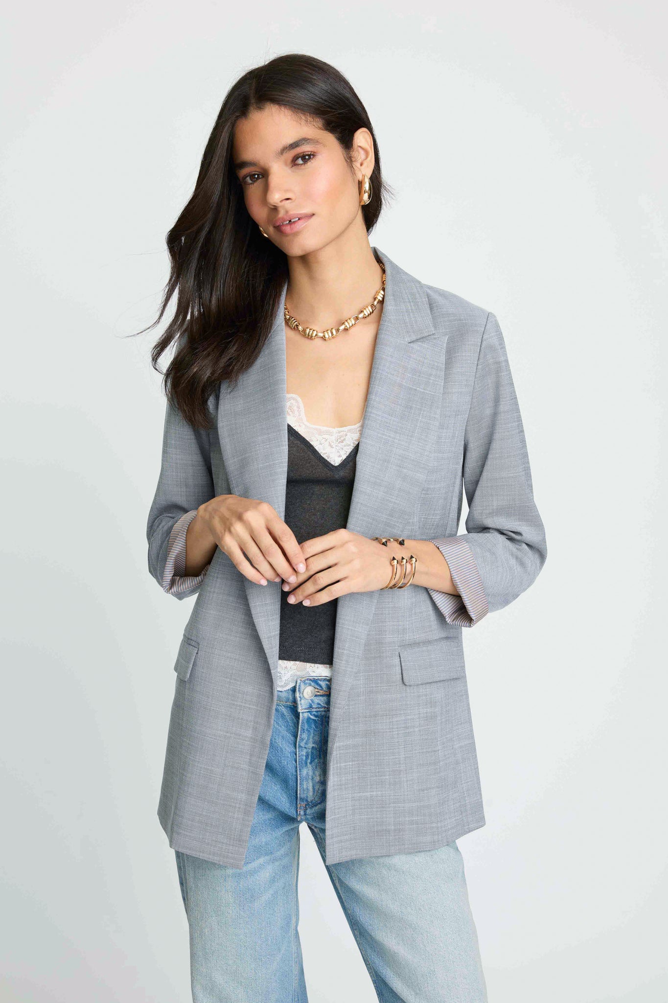 Bailey Contrast Cuff Jacket - Navy Grey