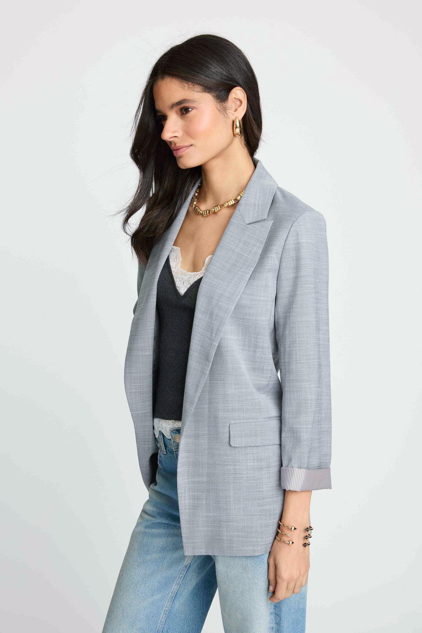 Bailey Contrast Cuff Jacket - Navy Grey