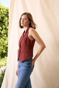 Vera Vest Linen Waistcoat - Ash Brown