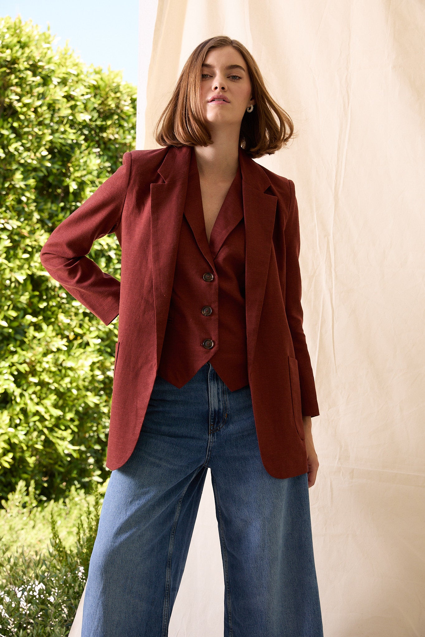 Vincent Linen Boyfriend Jacket - Ash Brown