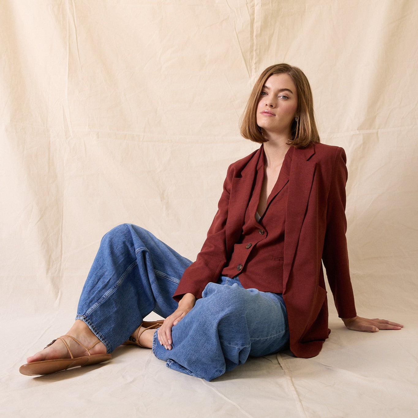 Vincent Linen Boyfriend Jacket - Ash Brown