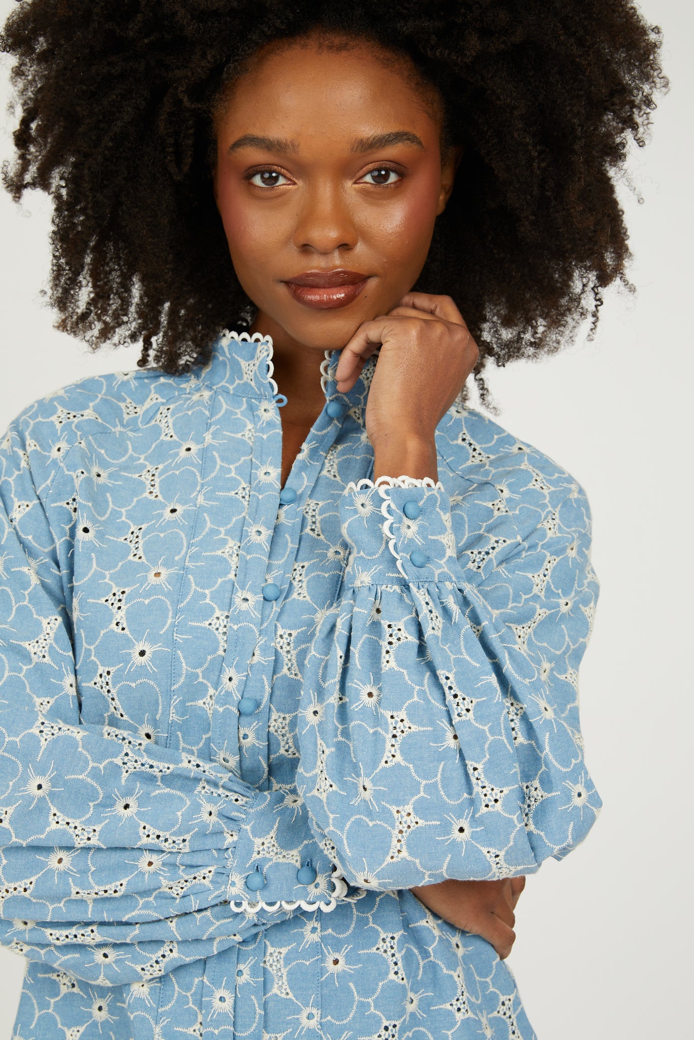 Portofino Chambray Eyelet Blouse