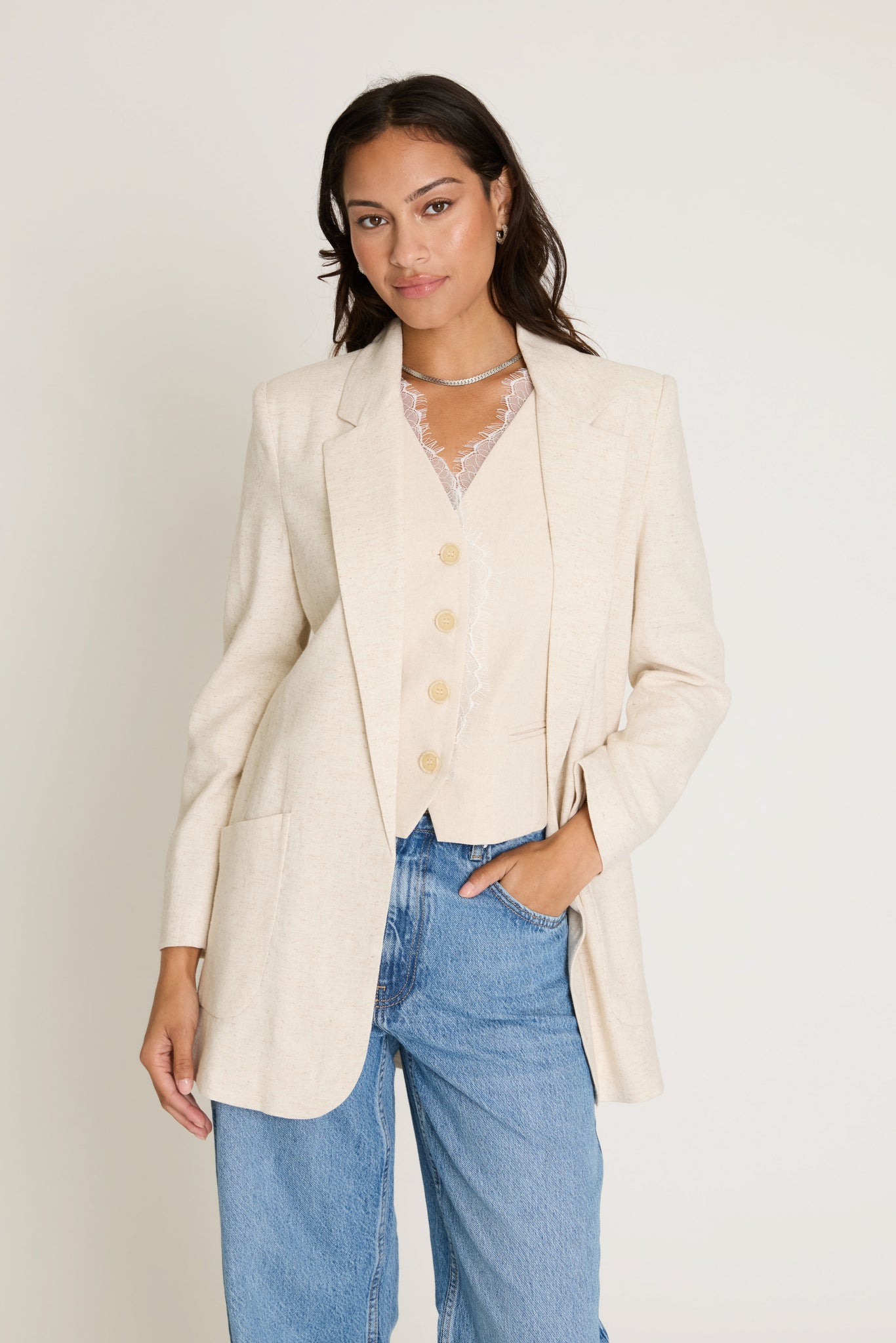 (新品未使用)Boyfriend Linen Jacket　36 Vincent Linen Boyfriend Jacket – FRENCHMAUVE