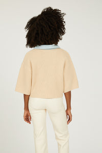 Payton Short Sleeve Denim Mix Sweater - Cream