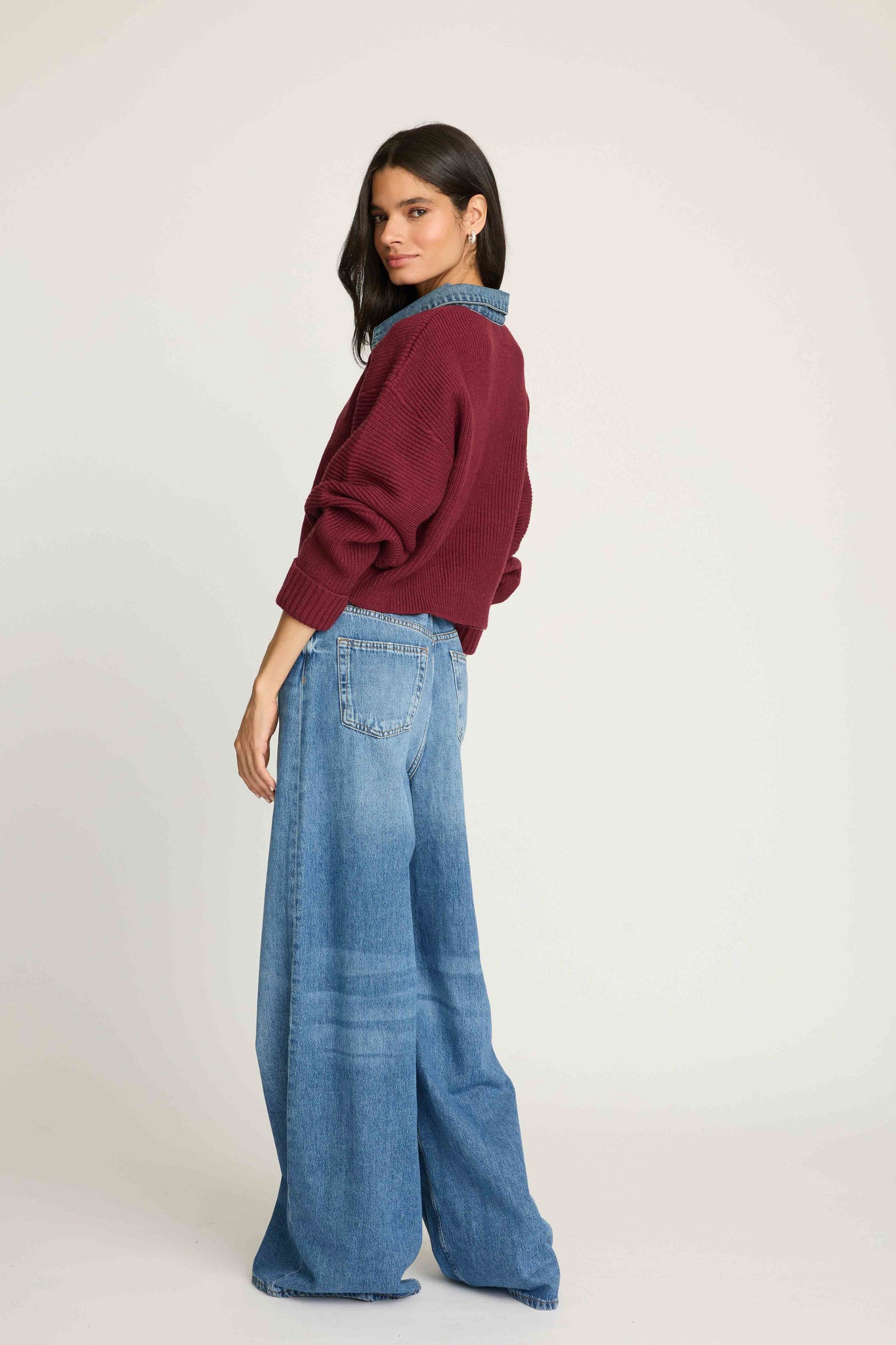 Piper Denim Trim Sweater - Burgundy