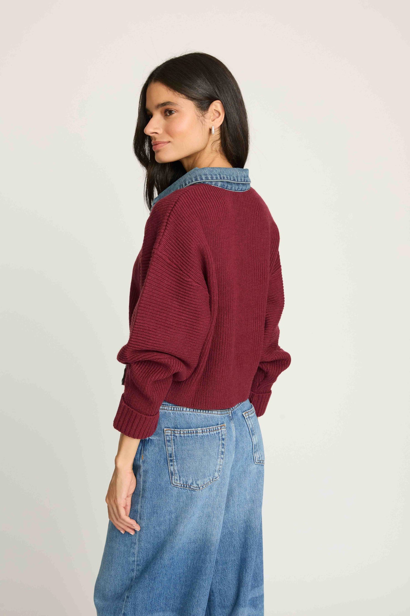 Piper Denim Trim Sweater - Burgundy
