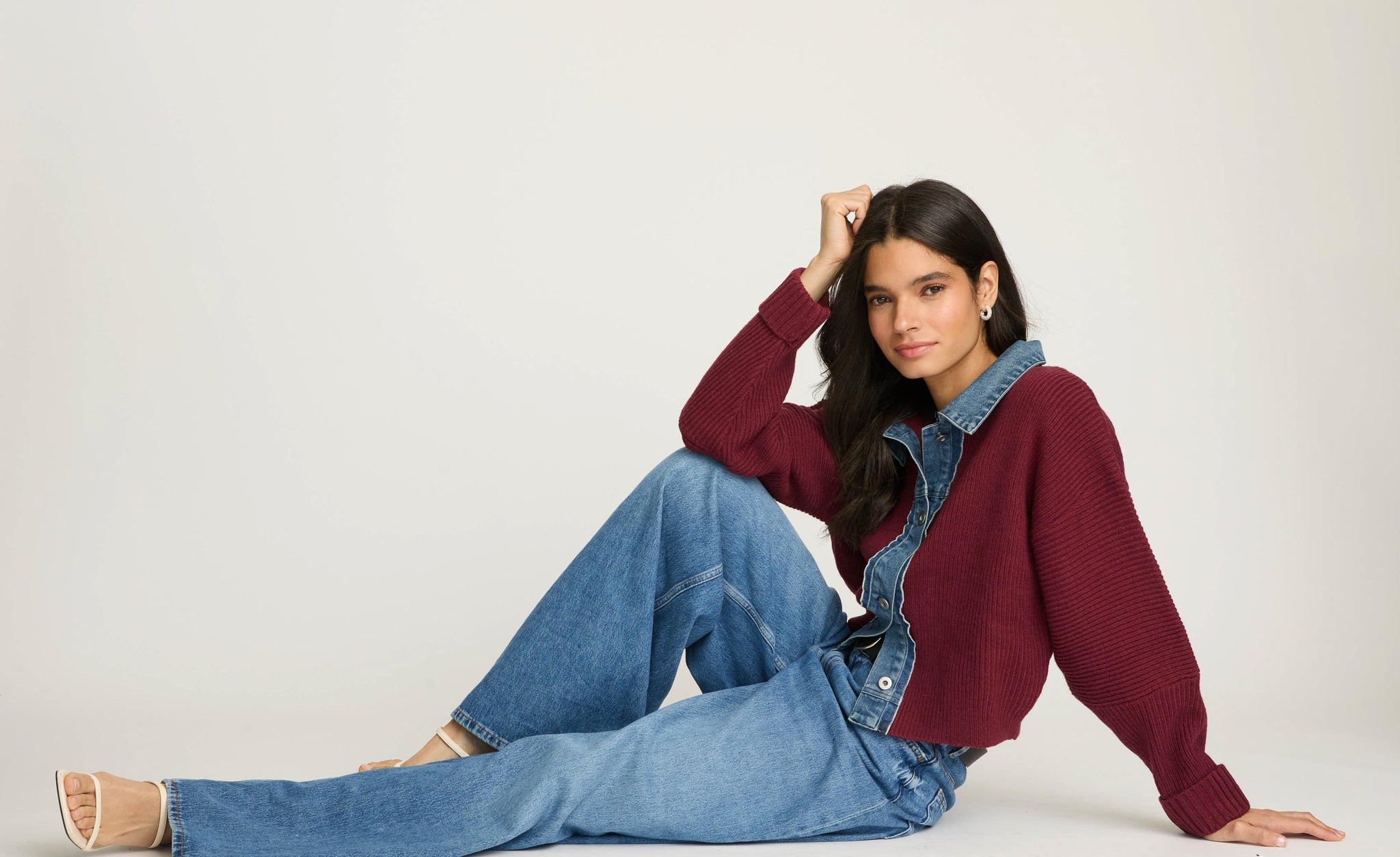 Piper Denim Trim Sweater - Burgundy