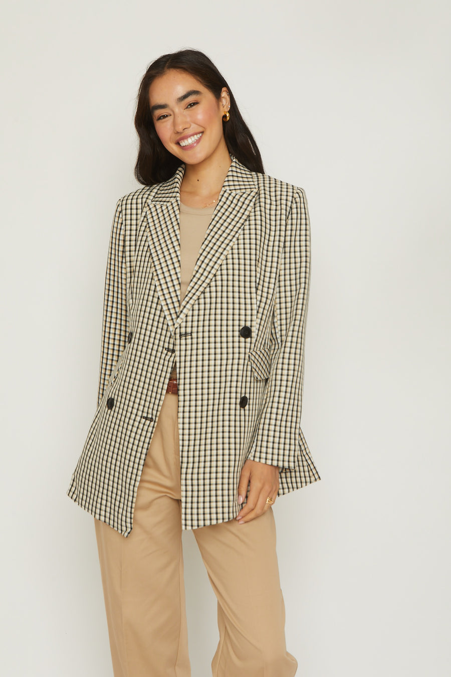 No Srcipt image - Images of 4 of 7 Classic Gingham Print Black White Blazer Jacket Oversized Fit Workwear Office Wear Professional Attire Classic Chic Staple Timeless Blazer