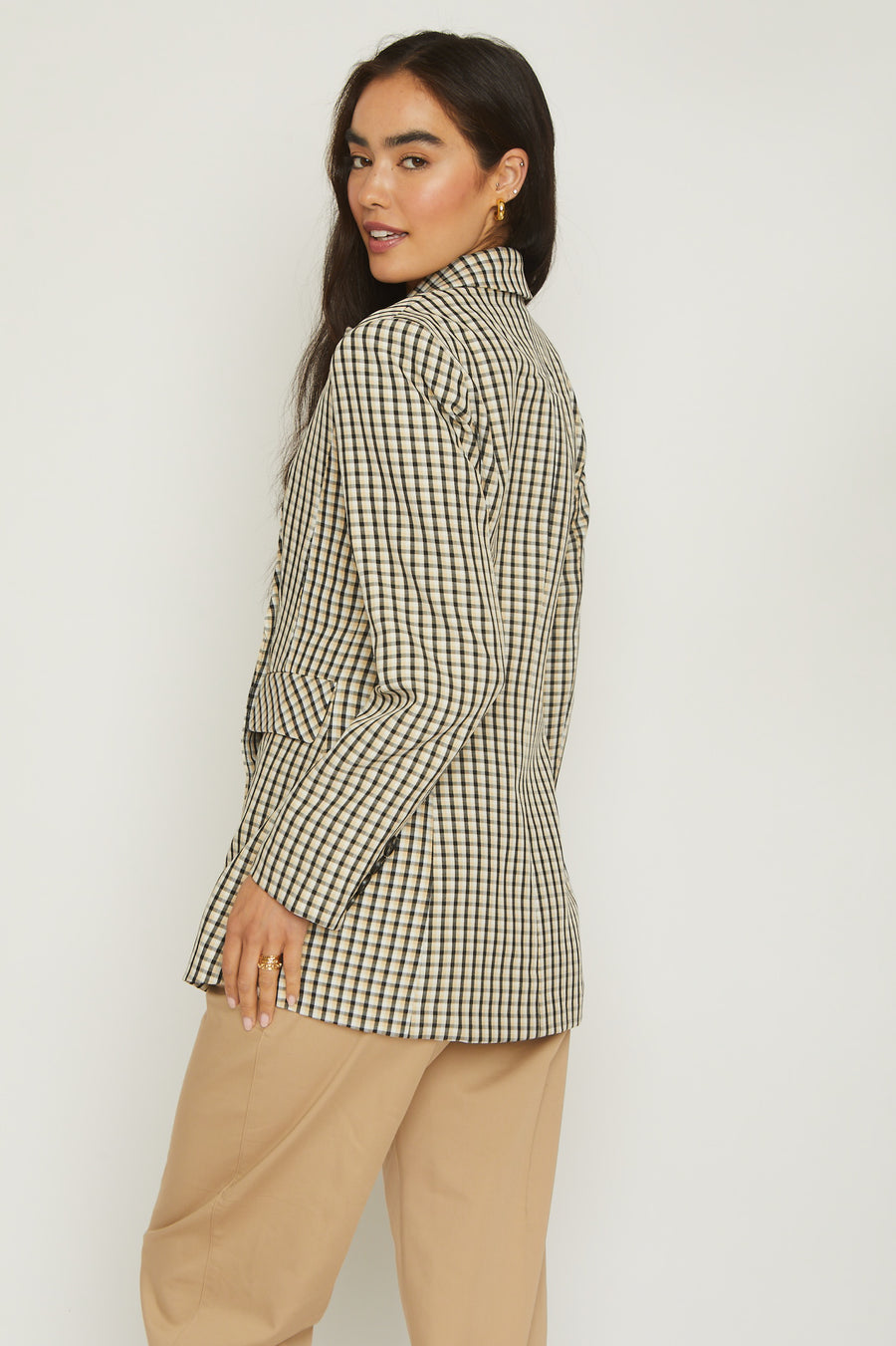 No Srcipt image - Images of 6 of 7 Classic Gingham Print Black White Blazer Jacket Oversized Fit Workwear Office Wear Professional Attire Classic Chic Staple Timeless Blazer