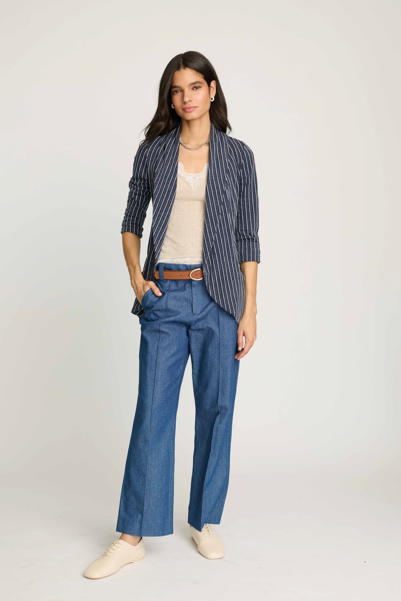 Melanie Knit Jacket in Stripes - Navy