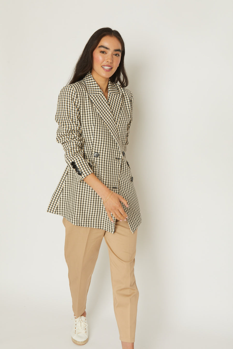 No Srcipt image - Images of 2 of 7 Classic Gingham Print Black White Blazer Jacket Oversized Fit Workwear Office Wear Professional Attire Classic Chic Staple Timeless Blazer