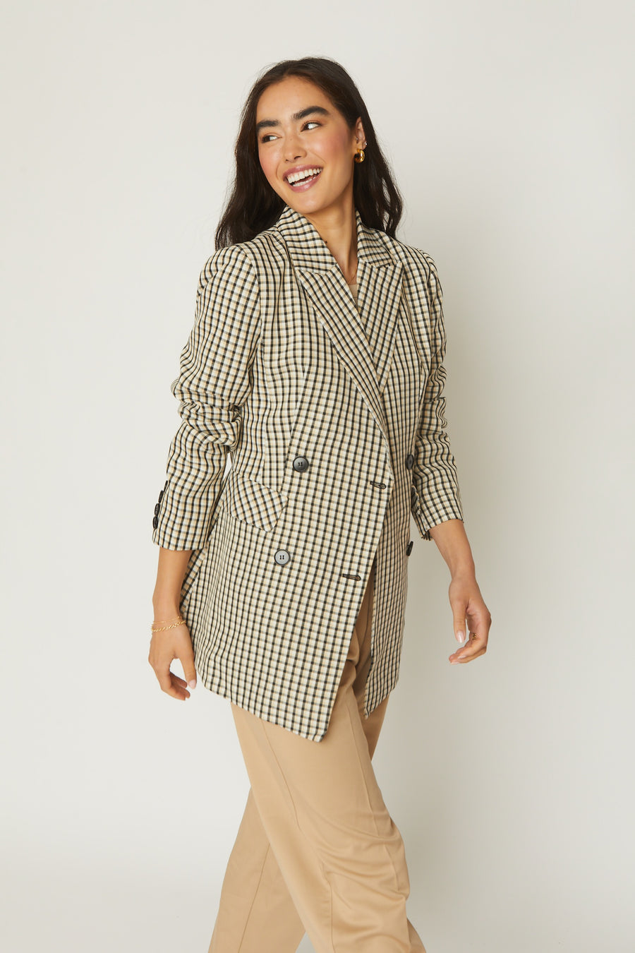 No Srcipt image - Images of 1 of 7 Classic Gingham Print Black White Blazer Jacket Oversized Fit Workwear Office Wear Professional Attire Classic Chic Staple Timeless Blazer